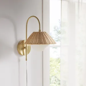 Laguna Rattan Weave Shade Wall Sconce - Gold