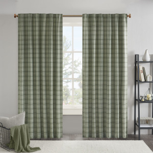 Anaheim Plaid Rod Pocket and Back Tab Curtain Panel with Fleece Lining - Green