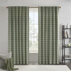 Anaheim Plaid Rod Pocket and Back Tab Curtain Panel with Fleece Lining - Green