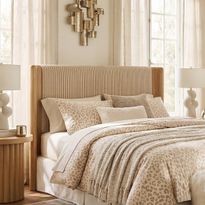 Nicole Miller Solene Channel-Tufted Full/Queen Upholstered Wood Headboard - Full/Queen - Beige/Natural