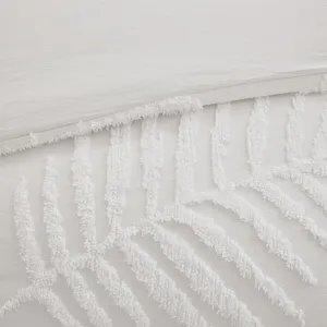 Bahari King/California King 3 Piece Tufted Cotton Chenille Palm Duvet Cover Set - Off-White