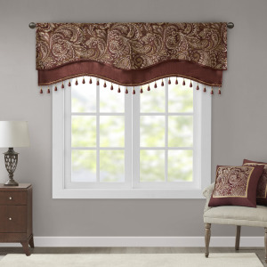 Madison Park Aubrey Jacquard Window Rod Pocket Valance With Beads