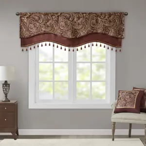 Madison Park Aubrey Jacquard Window Rod Pocket Valance With Beads