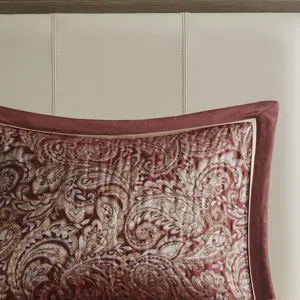 Aubrey King 5 Piece Jacquard Bedspread Set with Throw Pillows - Burgundy