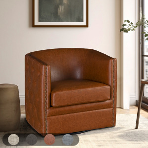 Capstone Tufted Barrel Swivel Chair - Brown