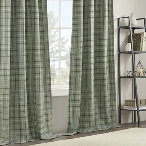 Anaheim Plaid Faux Leather Tab Top Curtain Panel with Fleece Lining - Green