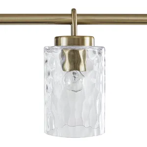 Curiana 5-light Linear Chandelier with Textured Glass Shades - Antique Brass