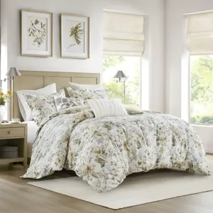 Harbor House Blue Herbal 5 Piece Cotton Sateen Print Duvet Set