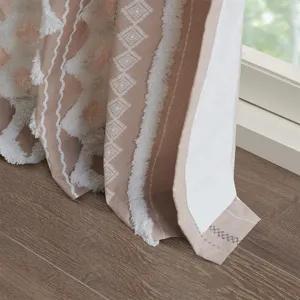 Imani Cotton Printed Curtain Panel with Chenille Stripe and Lining - Blush