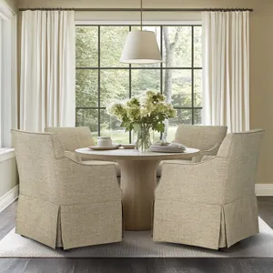 London Upholstered Skirted Dining Arm Chair with Hidden Casters - Beige