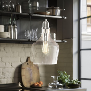 Auburn Bell Shaped Hanging Glass Pendant Light - Silver/Clear