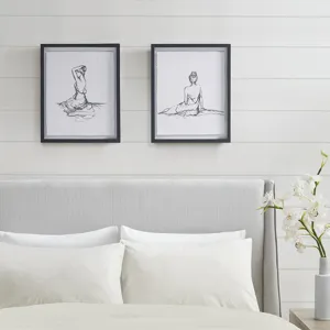Madison Park Feminine Figures Sketch 2-piece Framed Glass and Matted Wall Art Set - Black/White