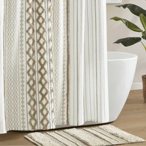 INK+IVY Imani Cotton Printed Shower Curtain with Chenille