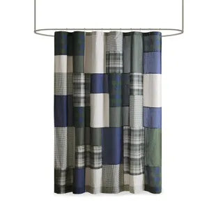 Woolrich Mill Creek Pieced Cotton Shower Curtain - Green
