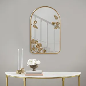 Adaline Arched Metal Floral Wall Mirror - Gold