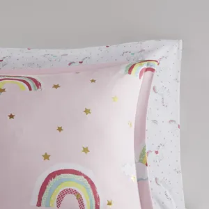 Alicia Twin Rainbow and Metallic Stars Comforter Set with Bed Sheets - Pink