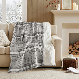 Woolrich Print Plush to Sherpa Heated Throw