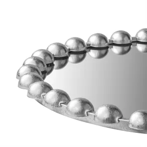 Marlowe 27\" Medium Decorative Round Wall Mirror with Beaded Metal Frame - Silver