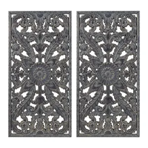Madison Park Botanical Panel Distressed Carved Wood 2-piece Wall Decor Set