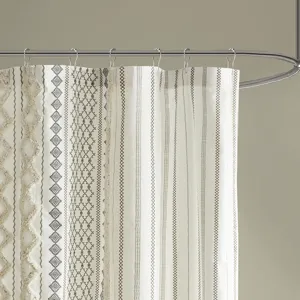 INK+IVY Imani Cotton Printed Shower Curtain with Chenille