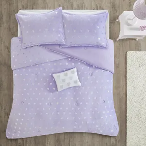 Mi Zone Rosalie Metallic Printed Plush Comforter Set with Throw Pillow