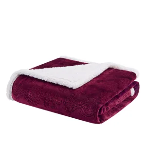 Elma Oversized Textured Plush Throw - Burgundy