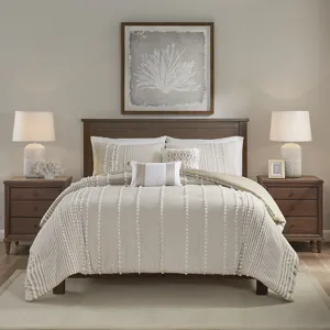 Anslee Full/Queen 3 Piece Cotton Yarn Dyed Duvet Cover Set - Taupe
