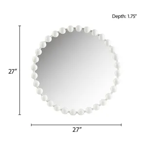 Marlowe 27\" Medium Decorative Round Wall Mirror with Beaded Metal Frame - White