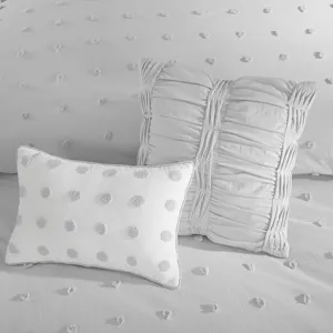 Brooklyn Full/Queen Cotton Jacquard Comforter Set with Euro Shams and Throw Pillows - Grey