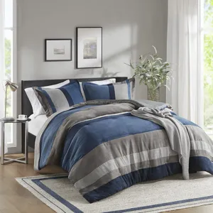 Comfort Spaces Highland Stripe Pieced Faux Suede Comforter Set