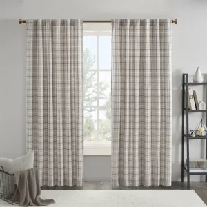 Anaheim Plaid Rod Pocket and Back Tab Curtain Panel with Fleece Lining - Brown