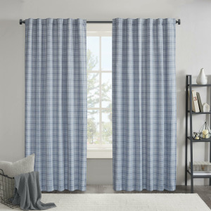 Anaheim Plaid Rod Pocket and Back Tab Curtain Panel with Fleece Lining - Denim Blue