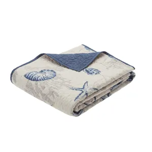 Bayside Oversized Printed Microfiber Quilted Throw - Blue