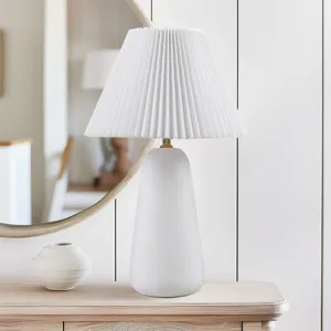Veluna Textured Ceramic Table Lamp with Fluted Fabric Shade - White