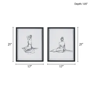 Madison Park Feminine Figures Sketch 2-piece Framed Glass and Matted Wall Art Set - Black/White
