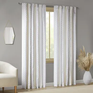 Ebby 2pk Poly Printed Curtain Panel with Tufted Stripe - White/Taupe
