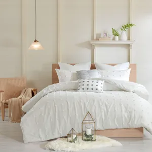 Brooklyn King/California King Cotton Jacquard Duvet Cover Set with Euro Shams and Throw Pillows - Iv