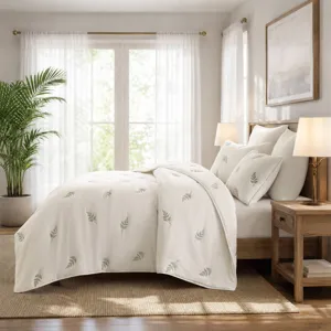 Harbor House Blue Willow Embroidered Botanical 100% Cotton Lightweight 3 Piece Quilt Set
