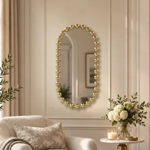 Madison Park Signature Marlowe 18X36 Oval Beaded Wall Mirror - Gold