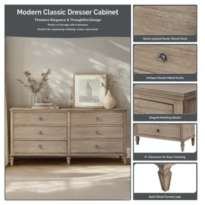Victoria 6-drawer wood dresser (70\") - Antique Brown