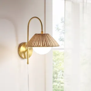 Laguna Rattan Weave Shade Wall Sconce - Gold