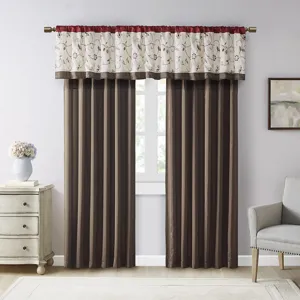Serene Embroidered Curtain Panel - Red