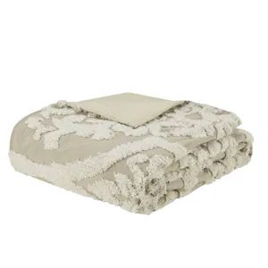 Madison Park Viola 3 Piece Tufted Cotton Chenille Damask Duvet Cover Set