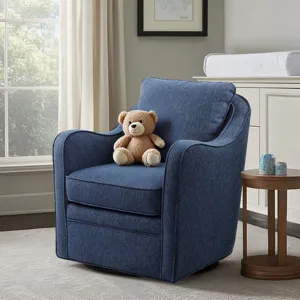 Brianne Upholstered Swivel Curved Armchair - Navy