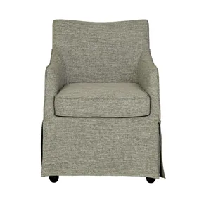 London Upholstered Skirted Dining Arm Chair with Hidden Casters - Grey