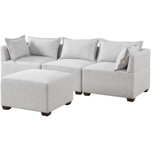 Molly 4-Piece Modular Sofa with Ottoman - Silver Grey