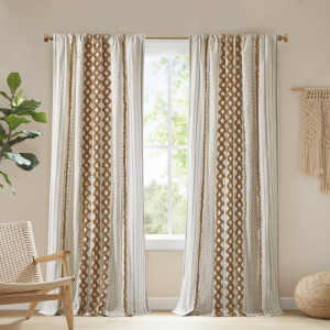 INK+IVY Imani Cotton Printed Curtain Panel with Chenille Stripe and Lining