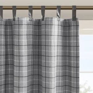 Anaheim Plaid Faux Leather Tab Top Curtain Panel with Fleece Lining - Grey