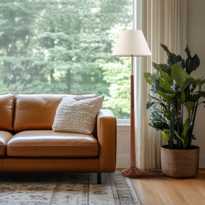 INK+IVY Verla Tapered Faux Wood Dimmable Floor Lamp - Brown