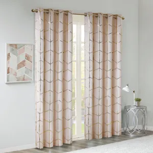 Raina Total Blackout Metallic Print Grommet Top Curtain Panel - Blush/Gold